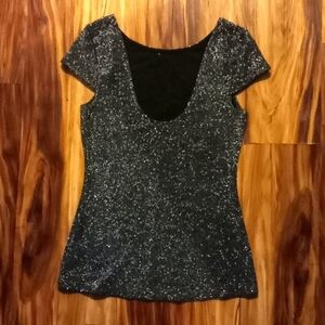 Express sparkly black cap sleeve dess shirt. Size XS
